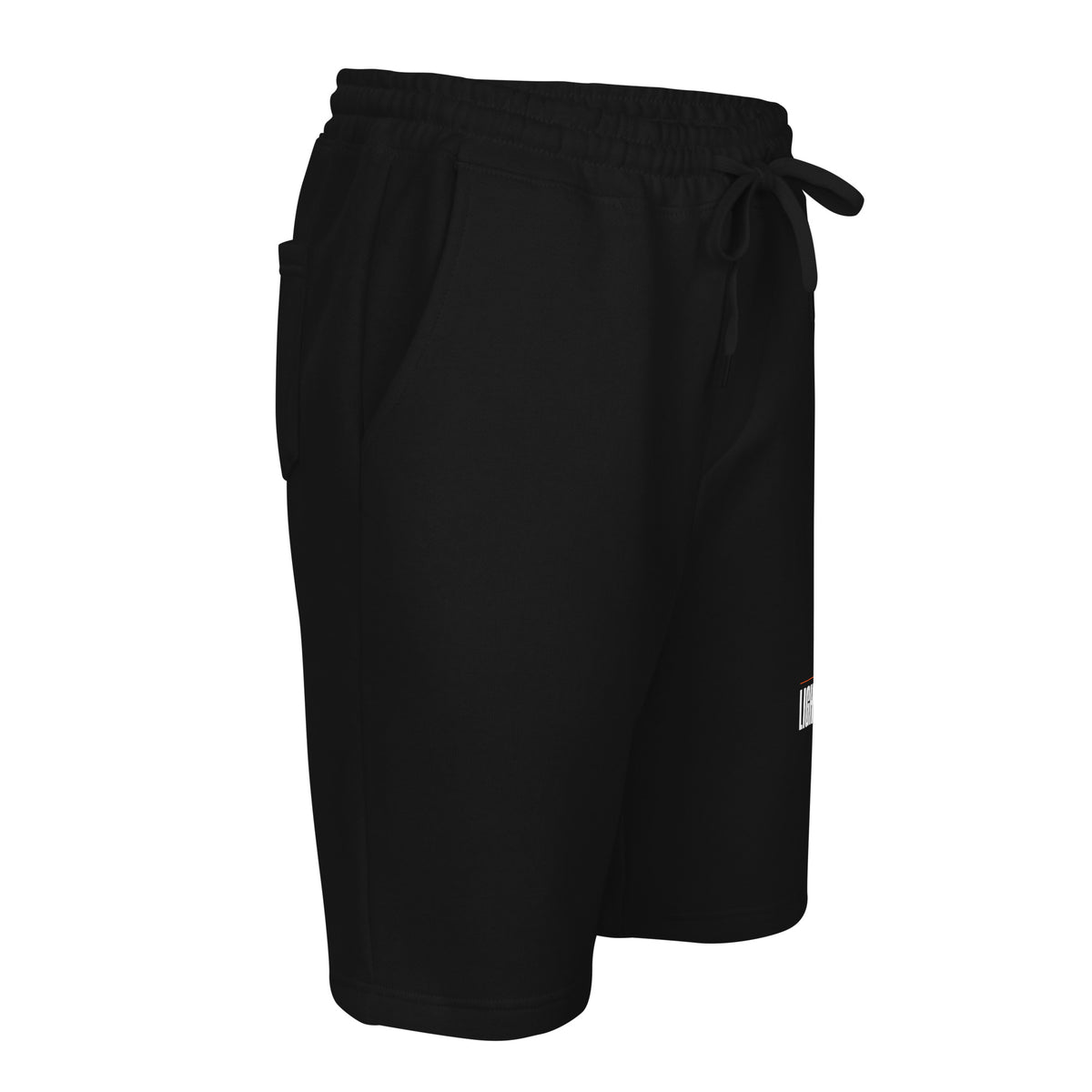 Lights Out Shorts in Black, right side, small white LIGHTS OUT logo just visible on the left leg