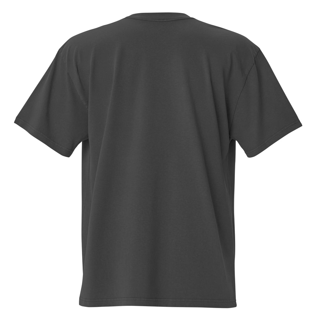 Lights Out Heavyweight Tee in Faded Black, back, black LIGHTS OUT logo with neon orange line