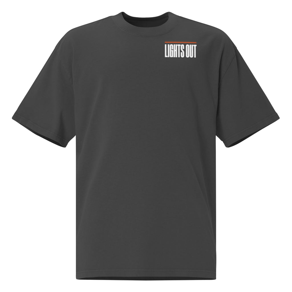 Lights Out Heavyweight Tee in Faded Black, front, small left-chest LIGHTS OUT logo