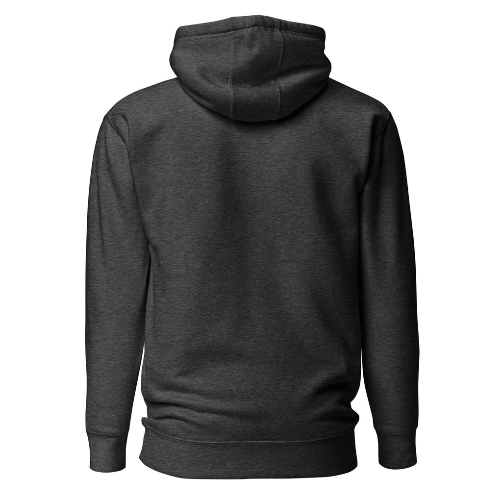Lights Out Heavyweight Hoodie in Charcoal Heather, back, white SEE DIFFERENT print