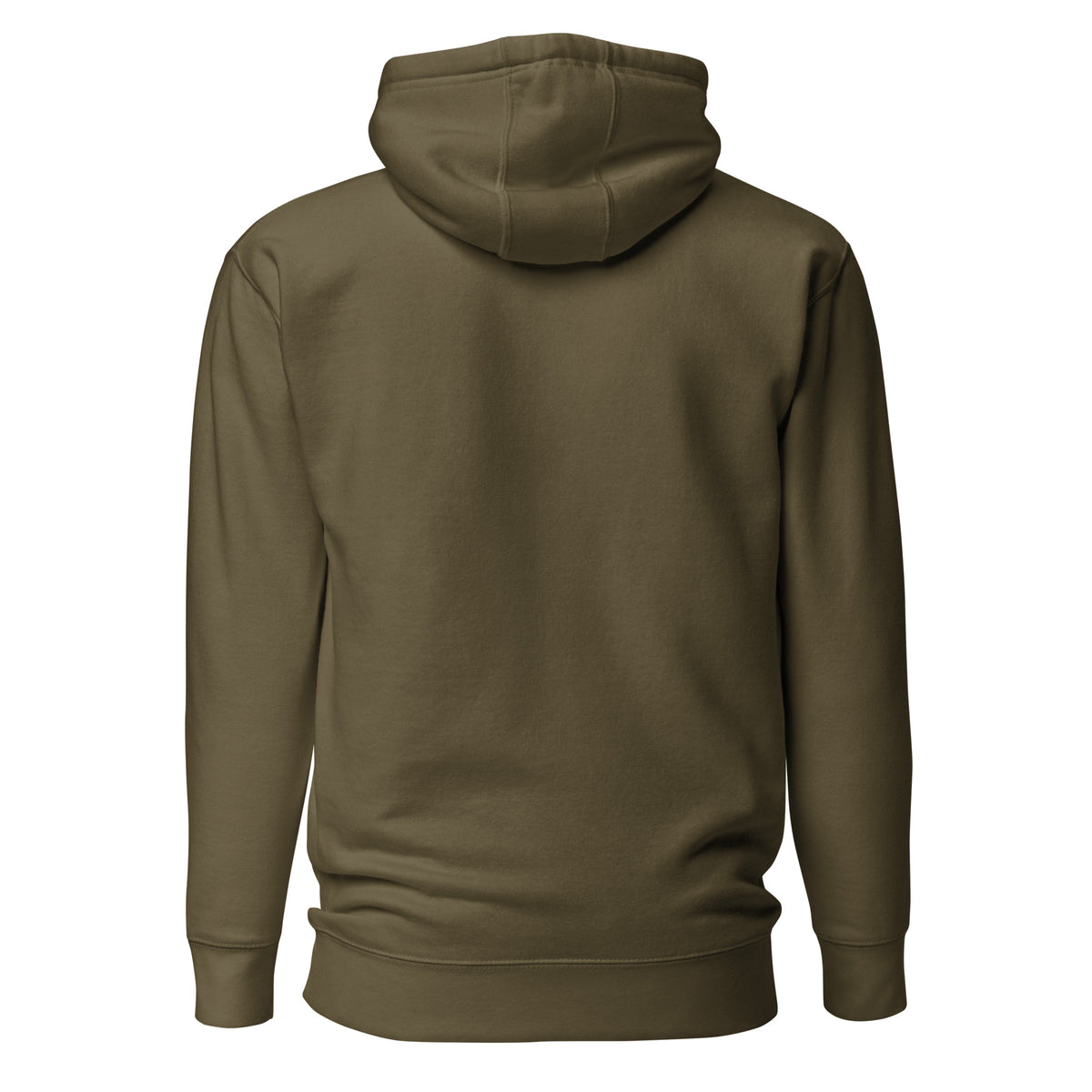 Lights Out Heavyweight Hoodie in Military Green, back, white SEE DIFFERENT print