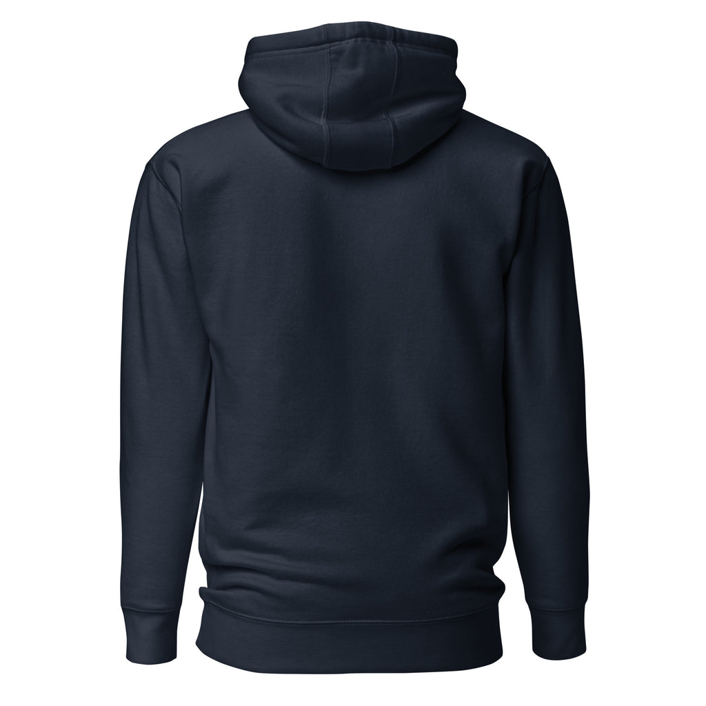 Lights Out Heavyweight Hoodie in Navy Blazer, back, white SEE DIFFERENT print